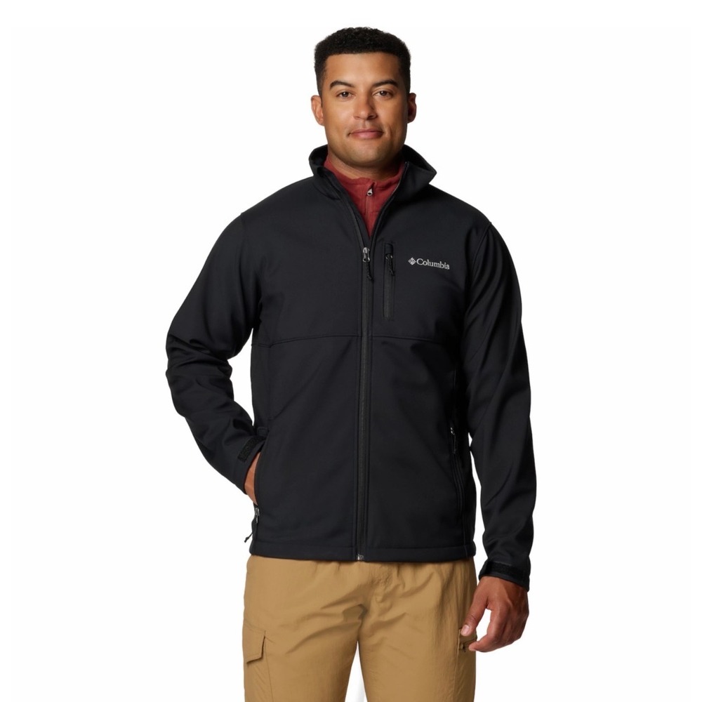 Columbia Mens Black Softshell Jacket Full Zip Grid Fleece Lined Size M